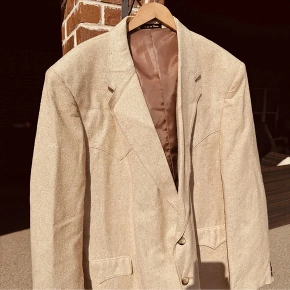 Circle S Blazer Mens 52R Wheat Tan Western Yoke Tweed 2 Button Made in USA - Picture 4 of 8